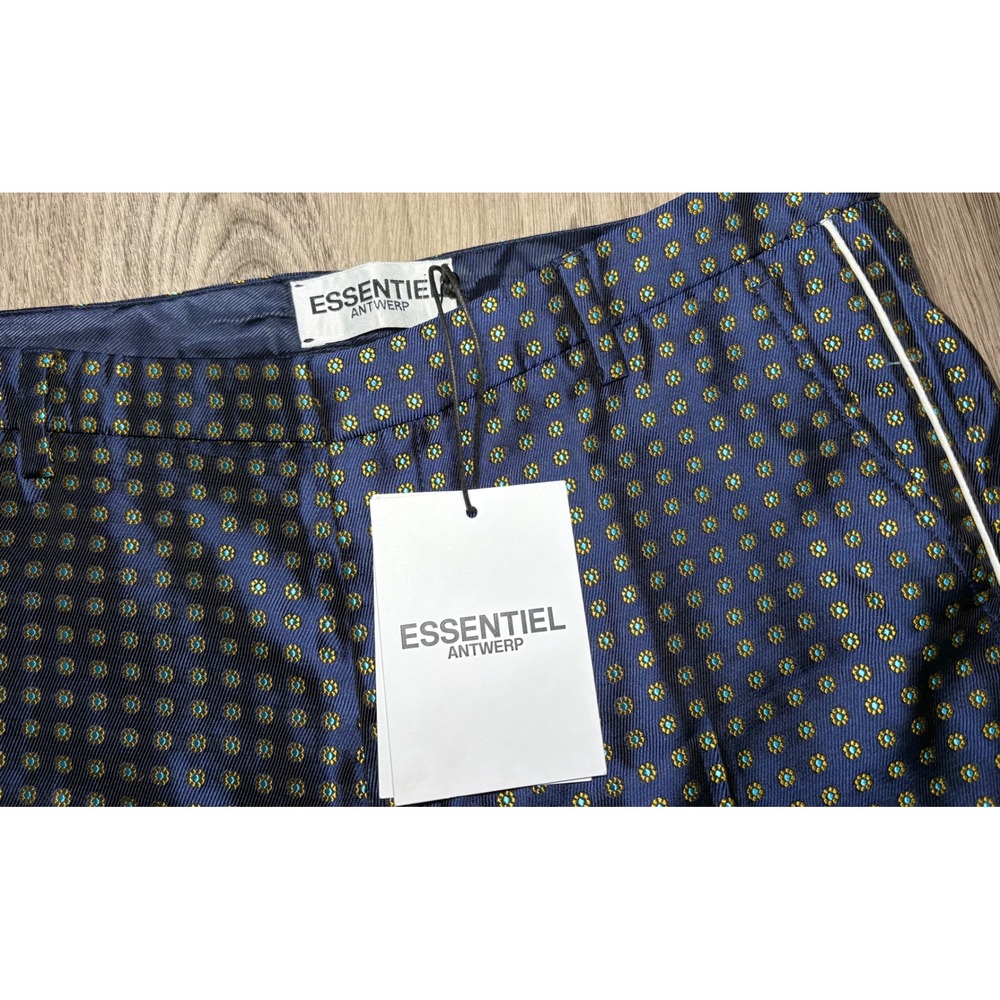 Essentiel Antwerp Occident Fitted Pants Navy Gold Jacquard Floral‎ US 4 36 NEW - Picture 3 of 9